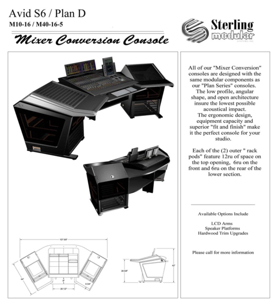 Sterling Modular Plan D - Avid S6 Mixer Conversion M10-16 / M40-16-5 Console