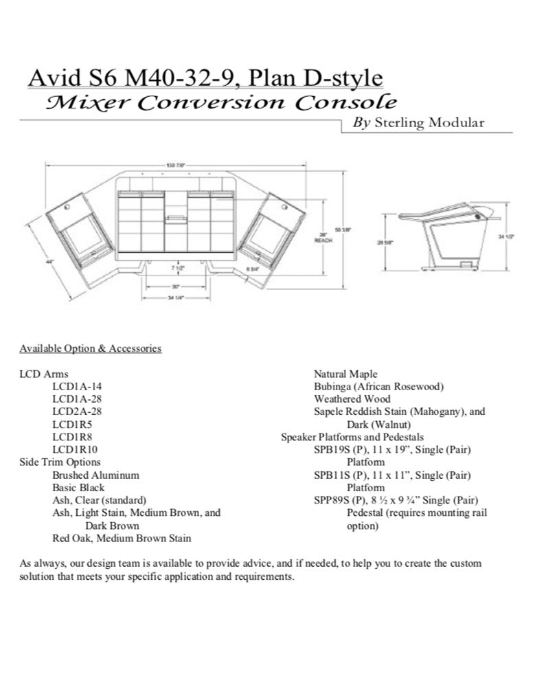Sterling Modular Plan D - Avid S6 Mixer Conversion M40-32-9 Console