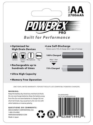 MAHA Energy Powerex AA MHRAA4PRO 2700 mAh 4-Pack Rechargeable Batteries