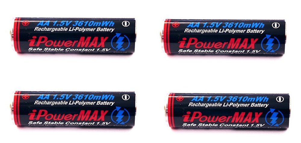 iPowerUS AA 1.5 volt 3610mWh Li-Polymer Rechargeable Battery - 4 Pack