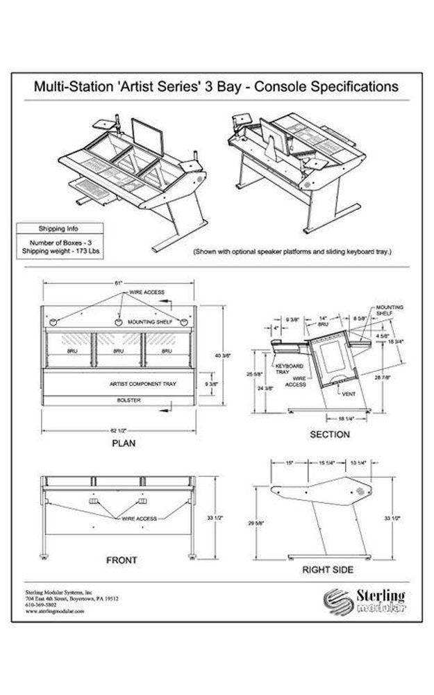 Sterling Modular Multi-Station Console for Avid Artist Series Components - 3 Bays